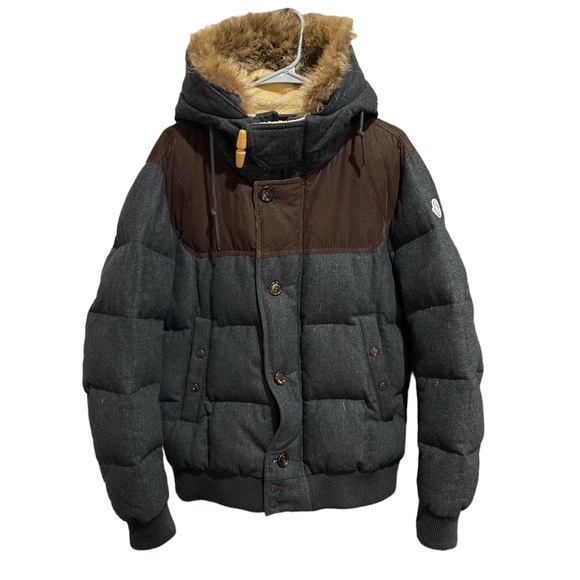 Moncler Moncler Gray wool and brown corduroy fur down. - Picture 1 of 16